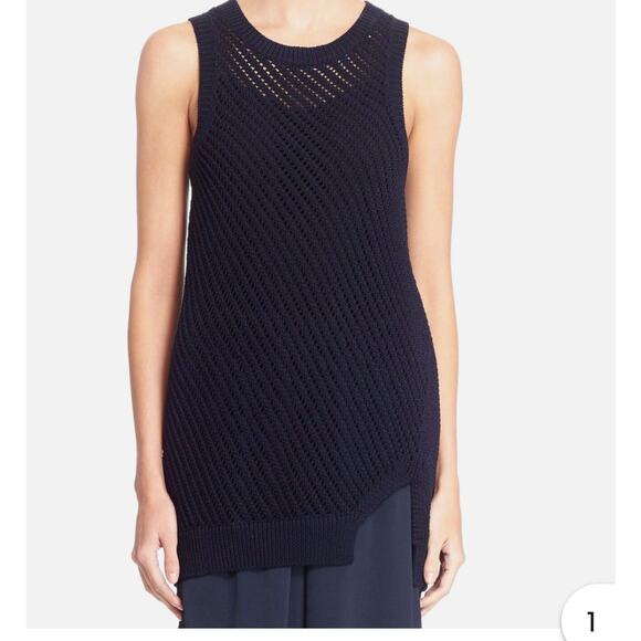 Vince Mesh Sweater Womens Small Cotton Knit Sleeveless Coastal Tunic Pullover - Picture 2 of 7